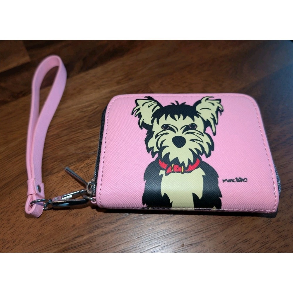 Marc Tetro Yorkie Terrier Dog Pink Zip Around Small Wristlet Card Wallet Lined
